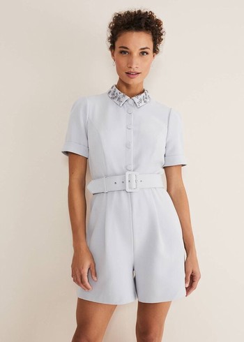 Phase Eight Etta Embelished Collar Playsuit Jumpsuit Blue USA | 7180645-WN